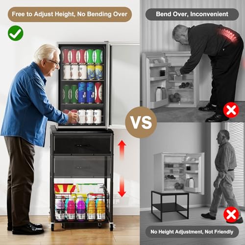 Mini Fridge Stand with Storage - Height Adjustable, Black, 1 Tier