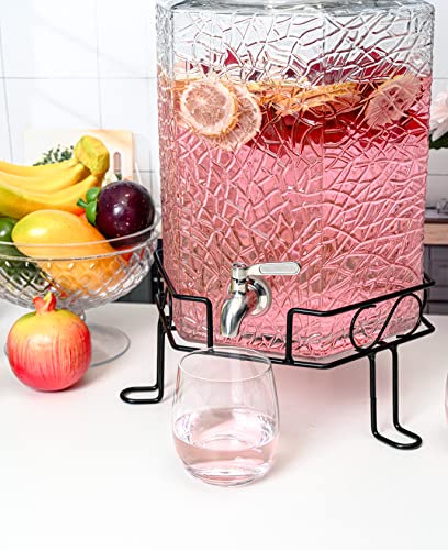 2.5 Gallon Glass Beverage Dispenser with Stainless Steel Spigot and Stand