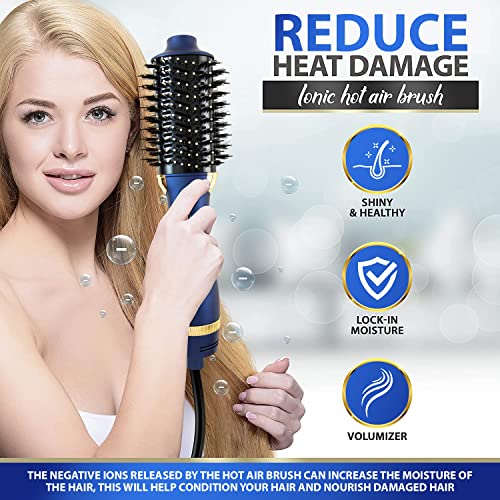 Blue Round Hair Dryer Brush - 1200W Hot Air Volumizer for Women Styling