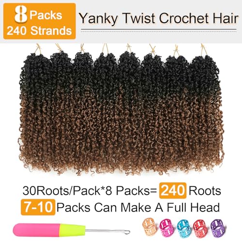10 Inch Pre-Looped Yanky Twist Crochet Hair 8-Pack for Black Women - OT30