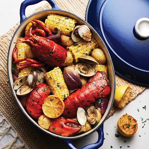 Enameled Cast Iron Dutch Oven 7 Qt Oval with Lid - Blue Variation