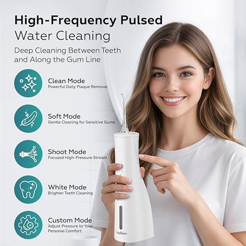 Cordless Water Flosser 10-150 PSI 5 Modes IPX7 Waterproof 8 Tips White