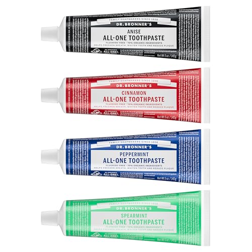 Toothpaste Pack - Fluoride-Free, SLS-Free, Natural Organic Flavors 5 oz - Peppermint, Cinnamon, Anise, Spearmint - 4 Pack