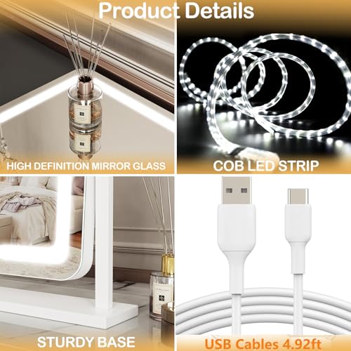 Lighted Makeup Mirror 17.2 x 13.6 Inches with 5X Magnifier White - Adjustable Brightness & 360° Rotation
