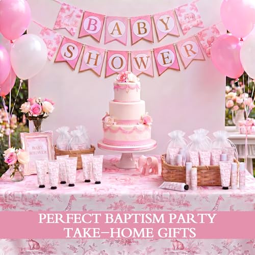 Pink Toile Baby Shower Favor Set - 24 Hand Cream Lip Balm Nail File & Organza Bag