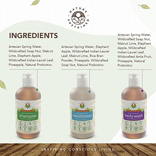 Unscented Probiotic Soapberry Body Wash, Shampoo & Conditioner Set - 3 Pack, pH Balanced for Sensitive Skin (9 Oz Bottles)