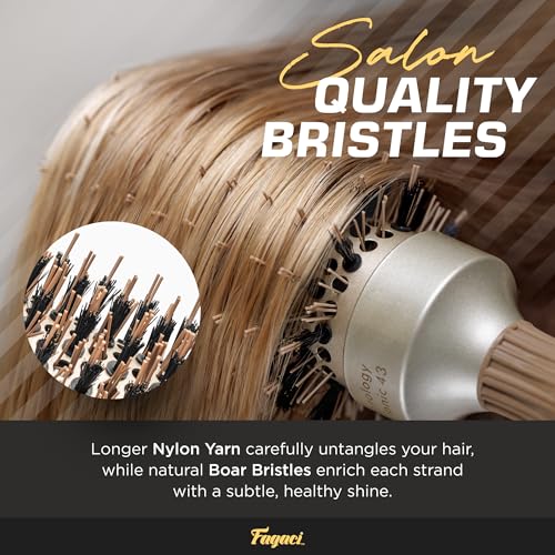 Fagaci 43mm (1.7 Inch) Professional Round Ceramic Boar Bristle Hair Brush with Ionic Nano Technology & Clips