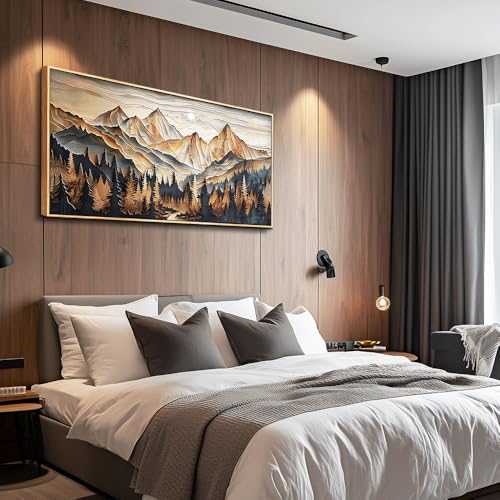 Abstract Mountain Range Wall Art Canvas - 40x20 Inches Frame, Mountain Landscape Painting, Living Room Decor Variation of Abstract Mountain Range Wood Frame 40"L x 20"W