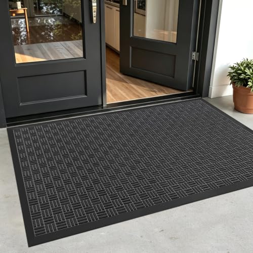 Outdoor Entrance Door Mat 48x72 Inch Rubber Doormat Maze Black - Weather-Resistant