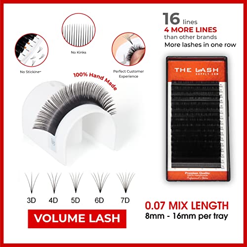 THE LASH SUPPLY Volume Eyelash Extension Professional Supplies, C/CC/D Curl, 8-25mm Length, 0.05/0.07/0.10 Thickness, Fake Eye Lashes, Soft and Lightweight Lashes Mixed to Mixed Length Pack