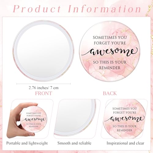 15 Sets Pink Thank You Gifts for Women, Inspirational Gifts Bulk for Female Client Teacher Employee Coworker, Sometimes You Forget You're Awesome Makeup Bags and Compact Mirrors for Party