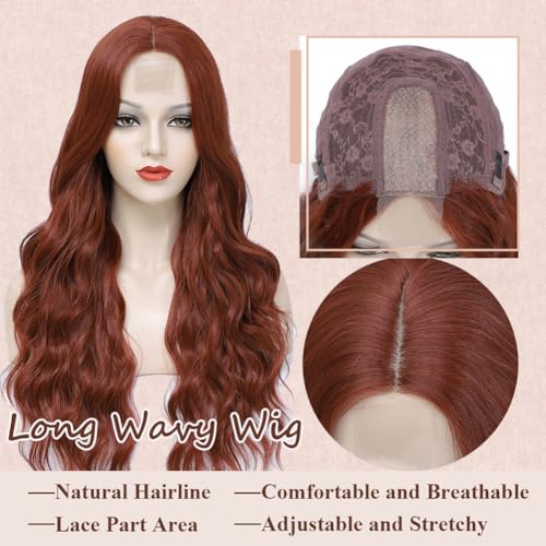 26 Inch Long Wavy Copper Red Wig for Women - Natural Look & Style