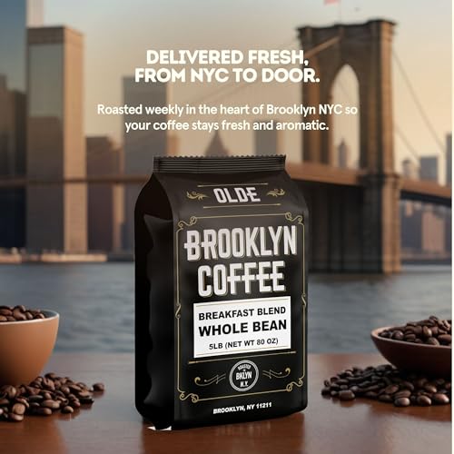 80 Ounce Whole Bean Breakfast Blend Coffee - Light Medium Roast, Fresh NYC Roasted