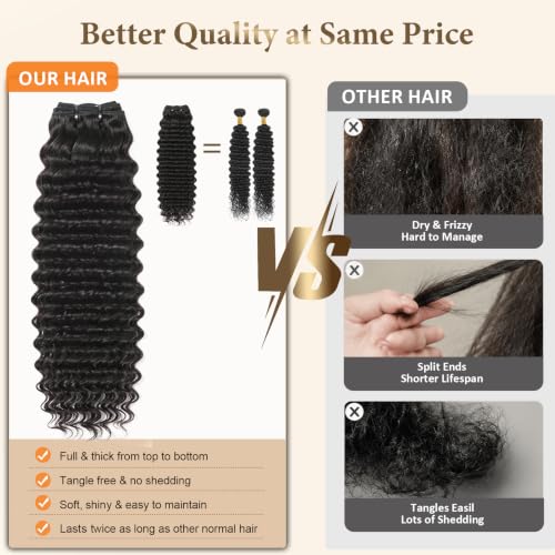 Deep Wave Human Hair Bundles 16 Inch Natural Black 12A Virgin Brazilian Hair