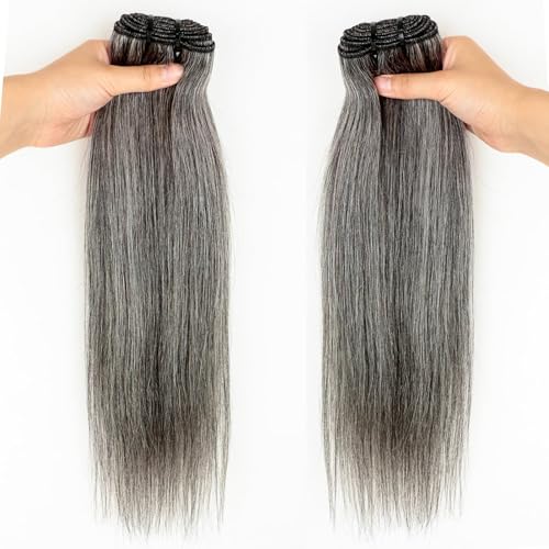 Salt and Pepper Grey Human Hair Bundles - Straight Sew-In Weave Extensions