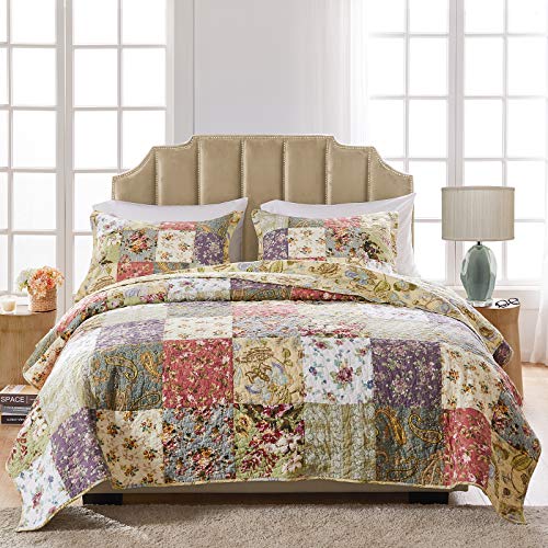 Full/Queen Cotton Patchwork Reversible Quilt Set - Blooming Prairie, 3-Piece