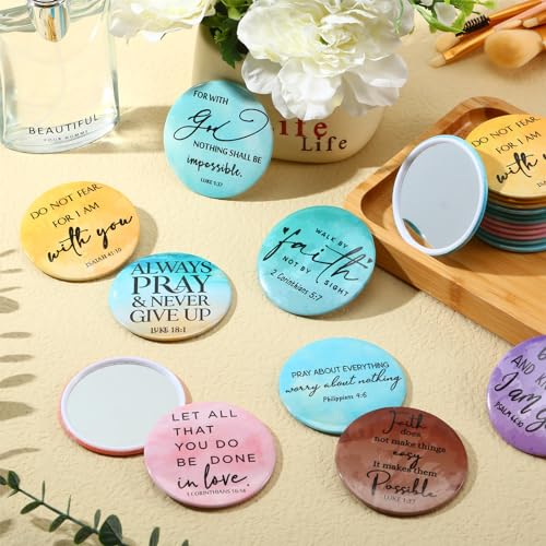 GlikCeil 54 Pack Christian Compact Mirrors with Bible Verses for Women - Inspirational Religious Gift Set Variation of 54