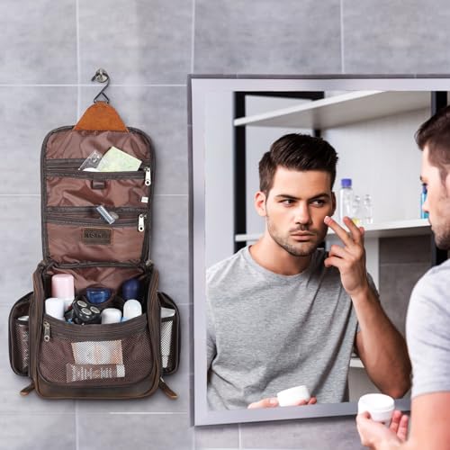 Masa Kawa Brown Leather Travel Hanging Toiletry Bag for Men – Large