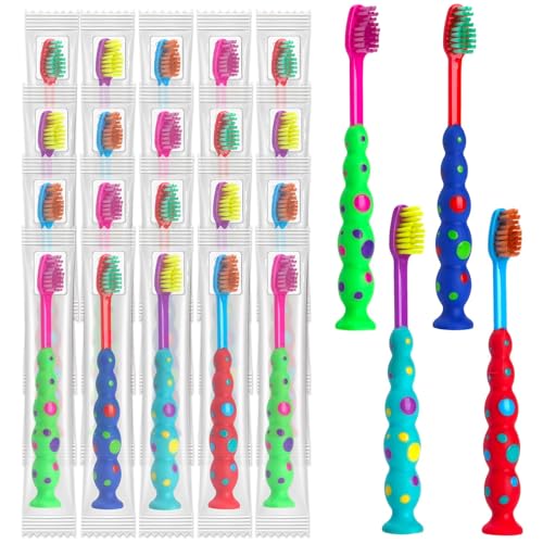 Akulgaci 200 Pack Candy Kids Toothbrushes with Soft Bristles, Suction Cups & Travel Covers - Individually Wrapped (Candy Design)