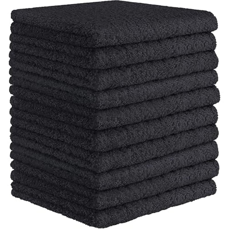 DecorRack 10 Pack 100% Cotton Wash Cloth, Luxurious Soft, 12 x 12 inch Ultra Absorbent, Machine Washable Washcloths, Black (10 Pack)
