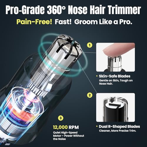 3-in-1 Nose Hair Trimmer for Men & Women ? Electric Ear and Nose Hair Trimmer, Eyebrow Trimmer, USB-C Rechargeable Facial Hair Removal Device, Stainless Steel Blades, Digital LED Display