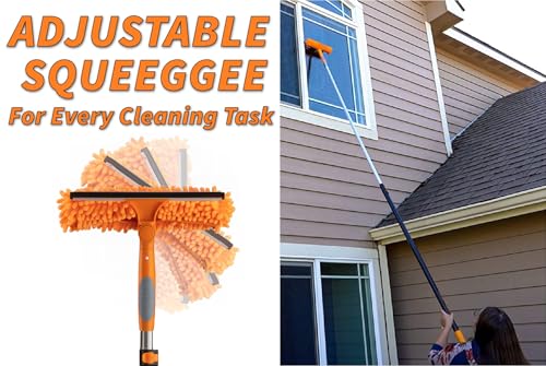 5-24 ft Window Washing Kit with Extension Pole - 30+ Foot Reach, Squeegee & Microfiber Scrubber