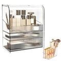 DASITON Clear Cover Dustproof Three layers Storage Box,Makeup Brush Holder,Large Capacity Desktop Storage Box with Drawer,for Beauty Products,Perfume,Jewelry,Nail Polish