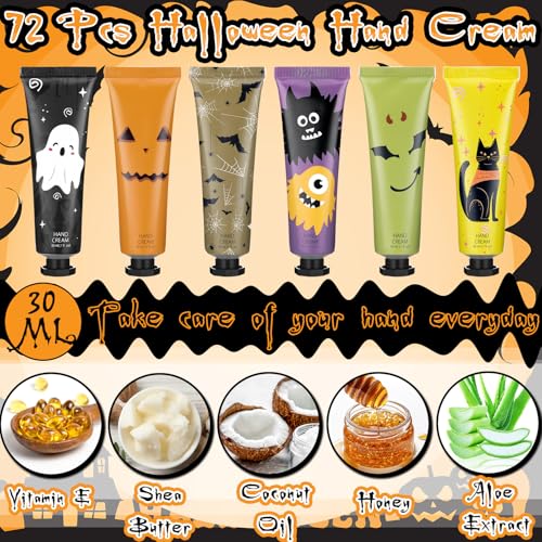 72 Pack Halloween Hand Lotion Gift Set - Festive Nourishing Hand Creams with Ghost, Bat, Pumpkin & Cat Designs - Classic Variation