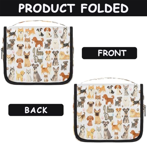 Bardic Hanging Toiletry Bag for Women Cute Dogs Travel Makeup Bag Cosmetic Organizer for Gilrs Waterproof Hygiene Bag Shower Wash Bags with Hanging Hook for Bathroom Beach Gym