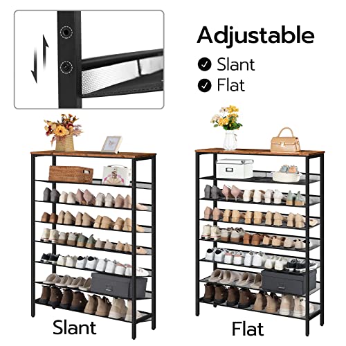 8-Tier Shoe Rack for Entryway - Large Capacity Shoe Organizer, Rustic Brown & Black, 39.4W Variation of THIS listing