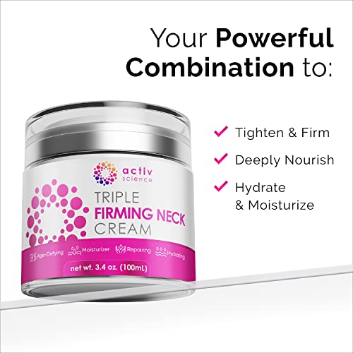 ACTIVSCIENCE Neck Firming Cream - Natural Anti-Aging Moisturizer with Retinol, Collagen & Hyaluronic Acid - 3.4 Fl Oz