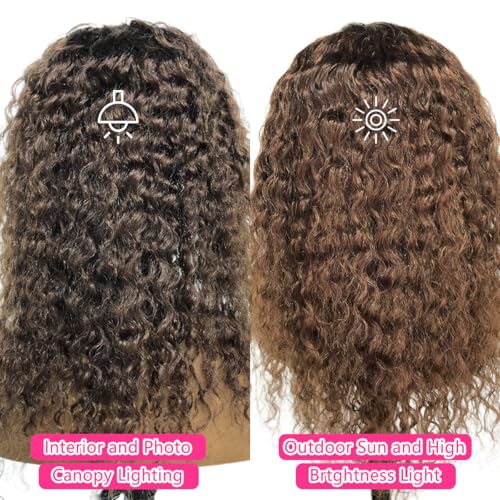 Deep Wave Headband Wig for Women - 12 Inch Chocolate Brown Curly Human Hair with Variation