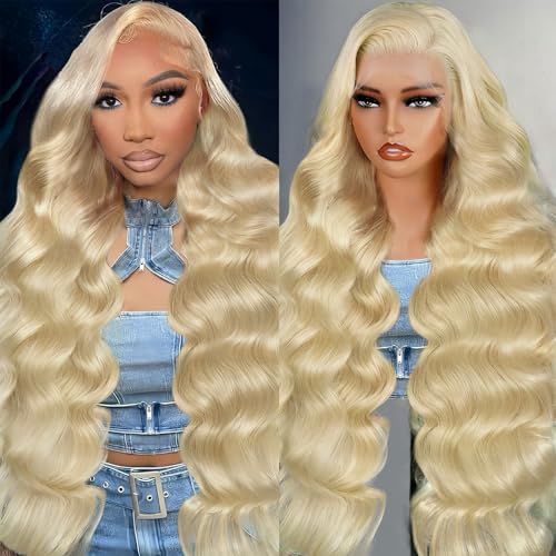 Blonde Lace Front Wig Human Hair 24 Inch Body Wave 613 Wig - Natural Look Variation