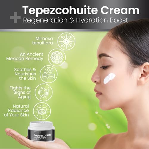 Tepezcohuite Night Face Cream - 2 oz Regenerative Skin Moisturizer - Enhanced Formula with Squalane & Hyaluronic Acid - Nighttime Rejuvenation