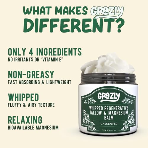 Grazly Unscented Whipped Beef Tallow for Skin - 2.5 oz - Nourishing Moisturizer