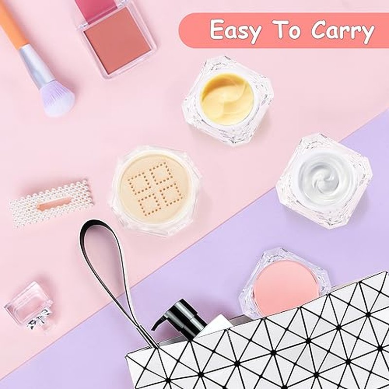 6pcs 30ml/1oz Empty Clear Plastic Diamond-shape Cream Jars with Pink Lid and White Inner Lining,Cosmetic Sample Pot Container,Scrub Storage Box,Makeup Bottles for Eye Shadow,Gel,Foundation