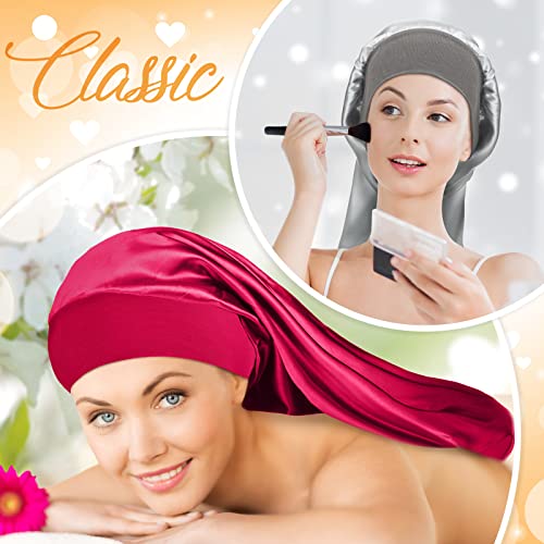 SATINIOR 6 Pcs Long Hair Satin Bonnet for Sleeping Extra Large Sleep Braid Bonnet Elastic Band Silk Night Sleep Hat for Women Long Curly Hair Braids Multi