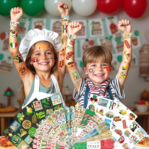 96 PCS Italy Party Favors Set ? 72 Pre-Cut Tattoos & 24 Slap Bracelets, Perfect for Travel-Inspired Birthdays & Cultural Celebrations