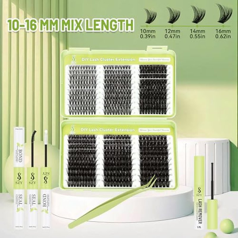 Lash Clusters Kit 570pcs 6 styles 30D-100D D Curl Individual Wispy Natural Eyelash With Eyelash Bond and Seal Eyelash Remover and Tweezer DIY at Home Makeup Cosmetic