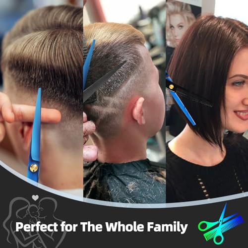 Professional Hair Cutting Scissors Set 3-Piece Black & Blue 6.5" Barber Shears