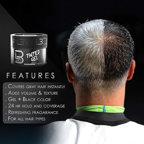 L3 Level 3 Black Tinted Hair Gel Pack of 4 - Strong Hold, Volume & Shine, Flake-Free