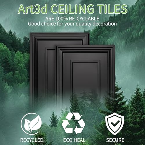 Large 2x4 ft Black PVC Ceiling Tiles - 12 Pack, Seamless Drop-In & Glue-Up Panels