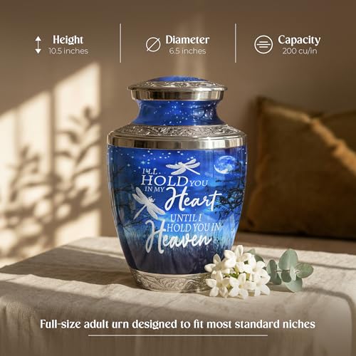STONLIF Large Adult Starry Night Cremation Urn with Engraved Quote – Celestial Aluminum Memorial for Human Ashes