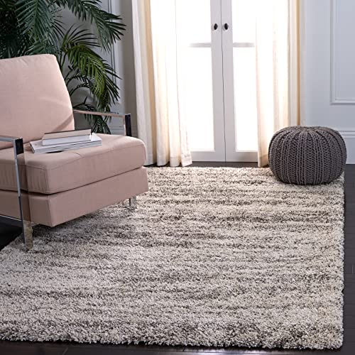4x6 Shag Rug - Ivory & Grey Plush Area Rug for Bedroom & Living Room