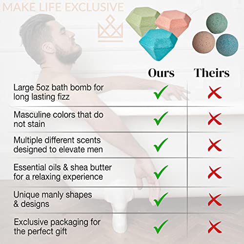 MAKE LIFE EXCLUSIVE Large Diamond Bath Bombs for Men - Masculine Aromatherapy Set