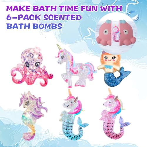 Giant Mermaid Bath Bombs for Kids - 6 Pack with Surprises, Vibrant Colors & Long-Lasting Bubbles - Sea Animals Variation