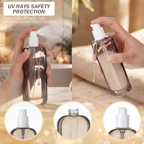 Brown Glass Lotion & Perfume Spray Bottles with Pump & Chain - 4 Pack