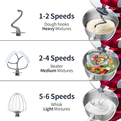 GEFT Red 6QT Electric Stand Mixer with Splash Guard & 600W Dough Hook