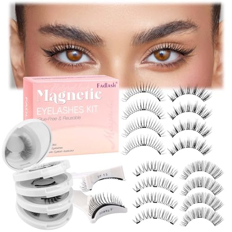 FADLASH Magnetic Eyelashes with Applicator Reusable Magnetic Lashes Natural Look 4 Pairs with Clamp No Glue Needed False Eyelashes Kit Easy to Wear (604+079+806+B7)