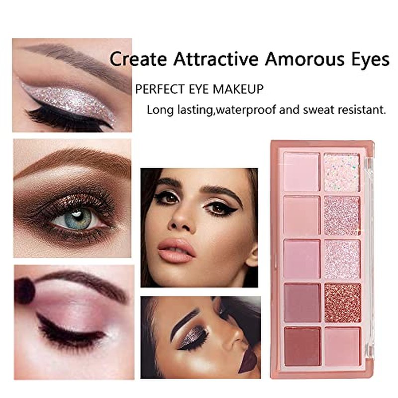 10 Colors Eyeshadow Palette,Highly Pigmented Matte Shimmer Eye Makeup Palette Pink Eyeshadow Shades Glitter Eye shadow Velvety Texture Nude Eyeshadow,03#